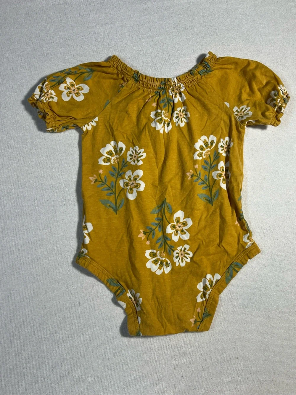 Carter’s Baby Girl Mustard Yellow Floral Smocked Puff Sleeve Bodysuit 18M